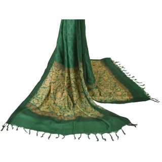 Sanskriti Vintage Dupatta Long Stole Pure Woolen Green Printed Wrap Scarves