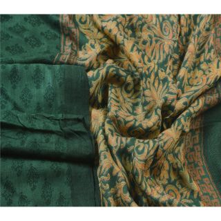 Sanskriti Vintage Dupatta Long Stole Pure Woolen Green Printed Wrap Scarves 2