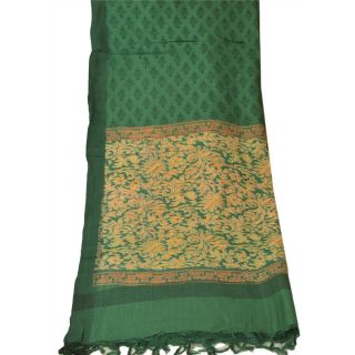 Sanskriti Vintage Dupatta Long Stole Pure Woolen Green Printed Wrap Scarves 3