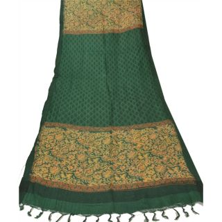 Sanskriti Vintage Dupatta Long Stole Pure Woolen Green Printed Wrap Scarves 4