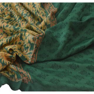 Sanskriti Vintage Dupatta Long Stole Pure Woolen Green Printed Wrap Scarves 5