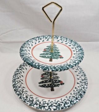Vintage Two - Tier Christmas Cookie Plate,  Earthenware
