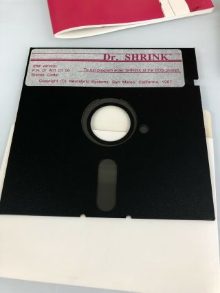 Dr.  Shrink Personality software for IBM PC or compatibles 5 1/4 floppy 1987 5
