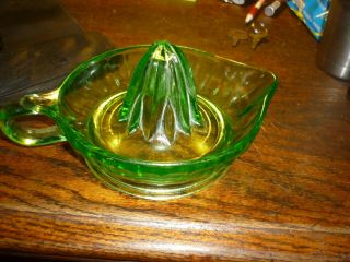 Vintage 8.  25 " Green Depression Glass Juicer