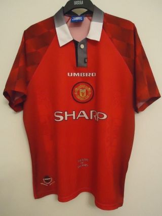 Manchester United Vintage Home Football Shirt By Umbro Size L Season1996/98