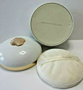 Vintage Estee Lauder White Linen Dusting Bath Powder & Puff 4.  25 Oz 100 Full
