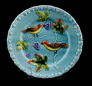 Vintage Majolica Plate Germany Birds Grapes Leaves 230 L