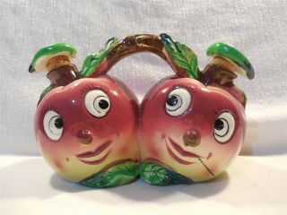 Vintage Py (?) Japan Ceramic Anthropomorphic Apple Face Oil & Vinegar Cruet