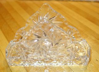 Vintage Crystal Glass Triangular Napkin Holder Pinwheel Design