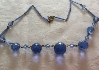 Vintage Art Deco Blue Faceted Glass & Brass Necklace C1930 