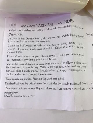 Vintage Lacis Yarn Ball Winder MO17 w/ Box & Instructions 3