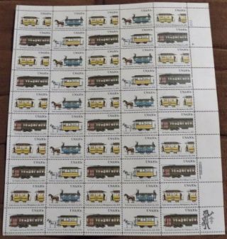 Streetcars Full Sheet Of 50 20 Cent Vintage 1983 Us Postage Stamps