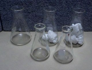 5 Vintage Lab Chemistry Laboratory Glass Pyrex Flasks 4980 125 Ml 5100 250 Ml Cn