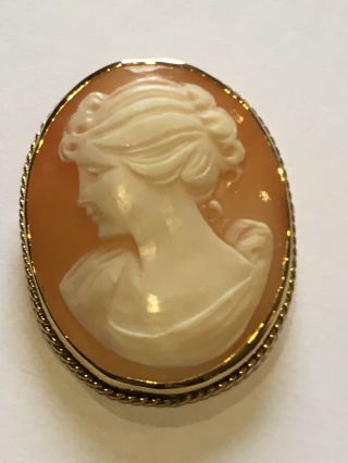 A Vintage Shell Cameo Pendant/ Brooch Set In 9ct Gold,