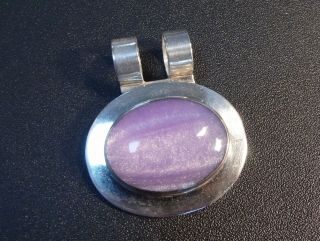 Vintage Sterling Silver Purple Art Glass Pendant Unique Double Bail Mexico 925 2