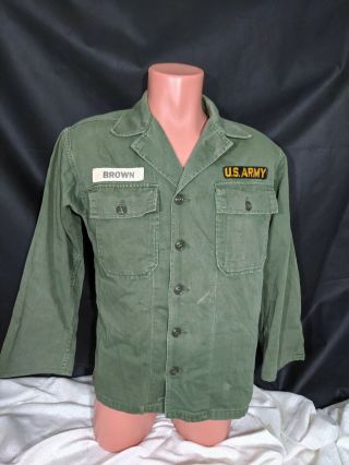 Vtg Us Army Military Shirt Named Read Green