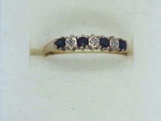 Vintage 9ct Yellow Gold Sapphire And Diamond Ring.  Size N.