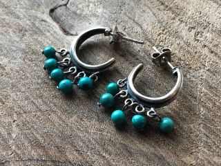Vintage Handmade Sterling Silver & Turquoise Dangle Earrings