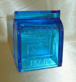 Vintage Westmoreland Blue Glass U.  S.  Letters Mailbox Postal Collectible Figurine