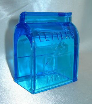 Vintage WESTMORELAND Blue Glass U.  S.  LETTERS Mailbox Postal Collectible Figurine 3