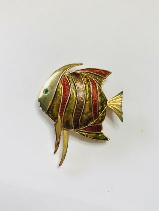 Vintage Boucher Signed Multi Colored Gold T Enameled Fish Brooch Pin 2 1/4”