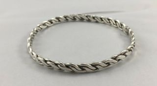 Vintage Mexico Taxco 925 Sterling Silver Twisted Braid 6mm Bangle Bracelet