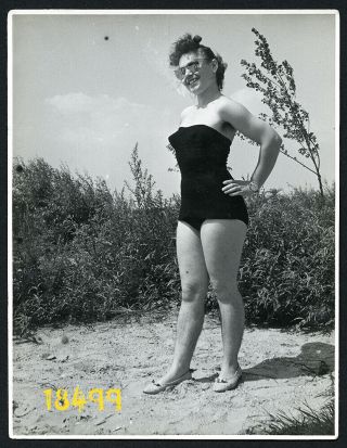Sexy Girl Smiling In Swimsuit,  Hairy Legs,  Rare,  Vintage Photograph,  1950’s