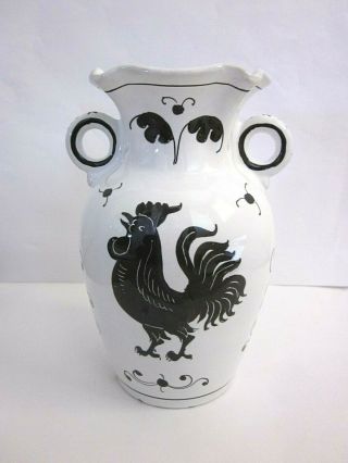 Vintage Grazia Deruta Italy Vase Black And White Rooster Ceramic Vase