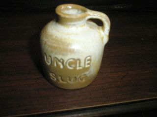 Vintage Frankoma Pottery " Uncle Slug " Brown Satin? Miniature Crock Jug Souvenir
