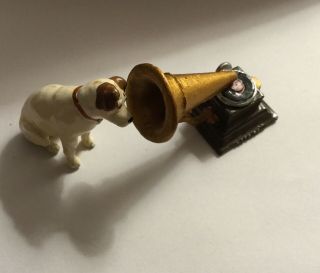 Vintage Miniature Painted Metal Hmv Gramophone And Dog Nipper,  Dolls House