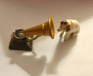 Vintage miniature painted metal HMV gramophone and dog Nipper,  Dolls House 2
