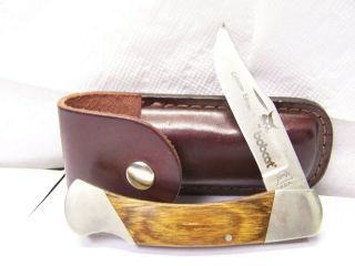 Hard Hat U.  S.  A.  Bobcat Vintage Lock Blade Knife With Leather Case