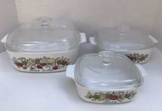 3 Vtg Corning Ware Spice Of Life Casserole Dishes W Lids 6 Piece Set