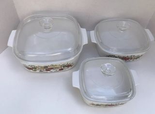 3 VTG Corning Ware Spice of Life Casserole Dishes w Lids 6 Piece Set 2