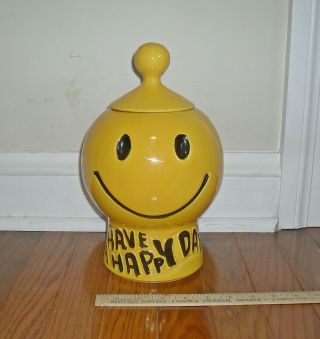 Vintage Mccoy Smiley Face Yellow Cookie Jar Emoji Have A Happy Day 1970 