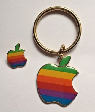 Vintage Apple Macintosh Rainbow Multi - Color Computer Logo Key Chain & Lapel Pin