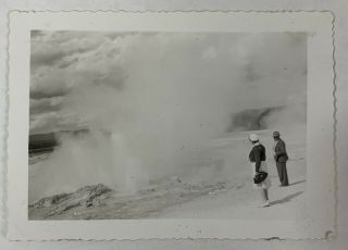 Couple Watching The Storm,  Geyser? On The Beach,  Vintage Photo Snapshot
