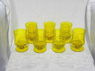 7 Vintage Retro Mid - Century Modern Footed Yellow 13 Oz.  Water Glasses