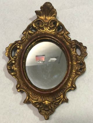 Vintage Made In Italy Small Ornate Wall Hanging Mirror Gold Color Tone Florentin