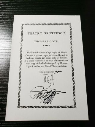 Teatro Grottesco Decade Edition Thomas Ligotti Limited Durtro Signed Bookplate 9