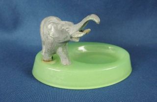 Vintage Green Jadeite Glass Trinket Tray With Elephant Figurine