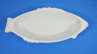 Vintage Milk White Glass Serving Platter Tray Fish Shape Everbake Raised Design