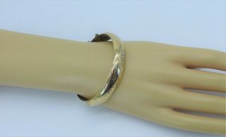 VTG Floral Etched Sterling Silver 18k Gold Plated Bangle Bracelet Hinged 7.  25 