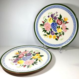 2 Vintage Stangl Art Pottery Fruit And Flowers 10 " Dinner Plates Hand Painted