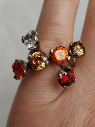 Vintage Sterling Silver 925 Ring With 6 Multi Colour Cubic Zirconia Stones C.  80s