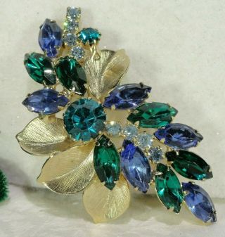 Vtg Juliana Shade Of Blue & Green Rs Textured Gold Leaves Brooch Pin Book Design