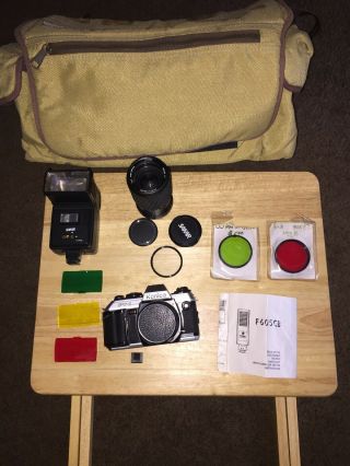 Konica Ft - 1 Motor 35mm Camera W/ Zoom Lens,  Flash,  Filters,  Case & More