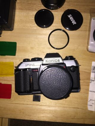 Konica FT - 1 Motor 35mm Camera w/ Zoom Lens,  Flash,  Filters,  Case & More 2