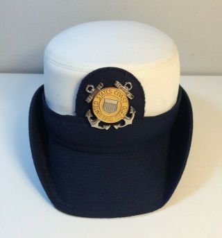 Vintage Us United States Coast Guard Kingform Dress Cap White Blues Officers Hat