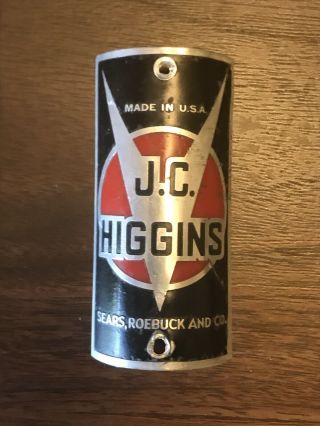 J.  C.  Higgins Sears Vintage Bicycle Head Badge For 1950s Balloon With Push Rivets